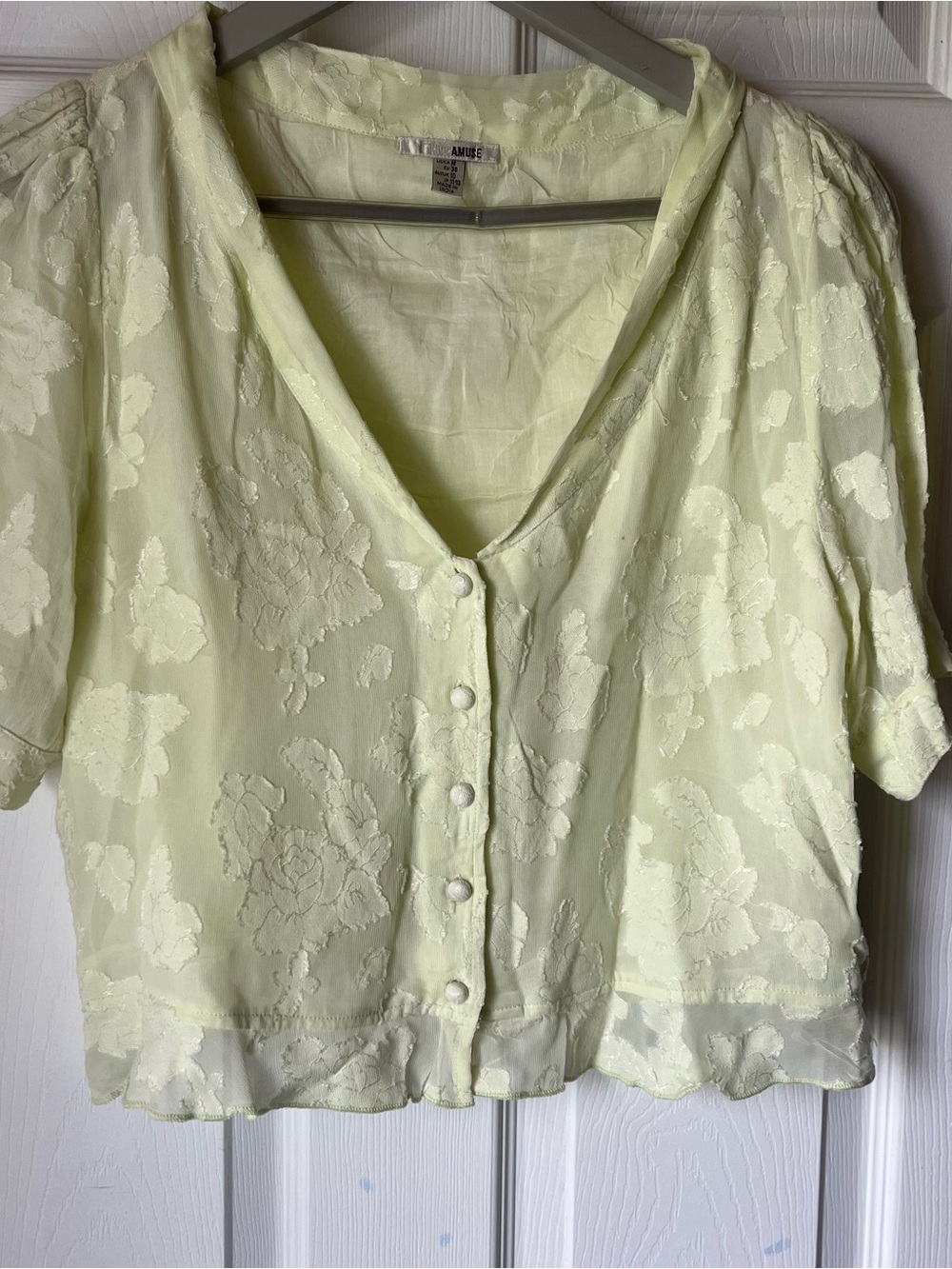 Society Amuse Light Yellow Floral Jacquard Button-Front Blouse